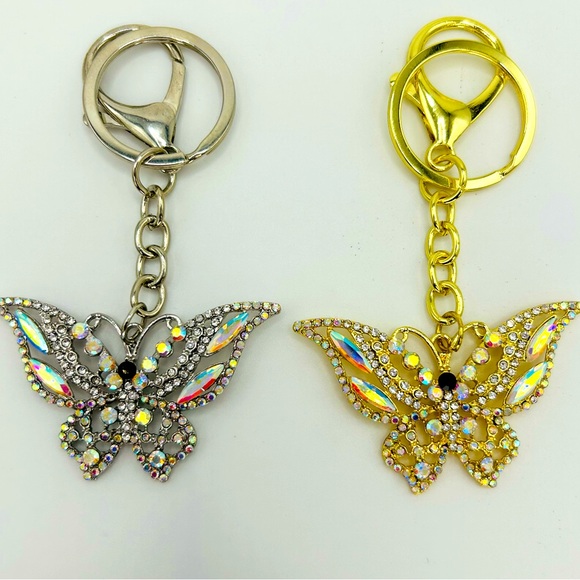 None Other - 💙💚Butterfly Rhinestone Keychain – Silver or Gold Tone Bling Accessory